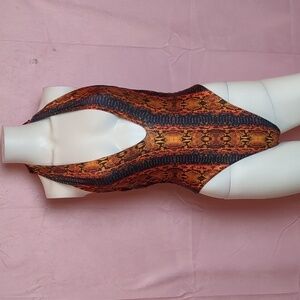 Nasty Gal Morning Sun Snake Print Orange Plunge Neck Halter One Piece Swimsuit 6